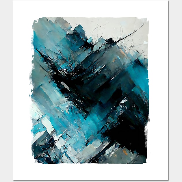 Abstract painting in cyan, blue gray and black Wall Art by Hector Navarro